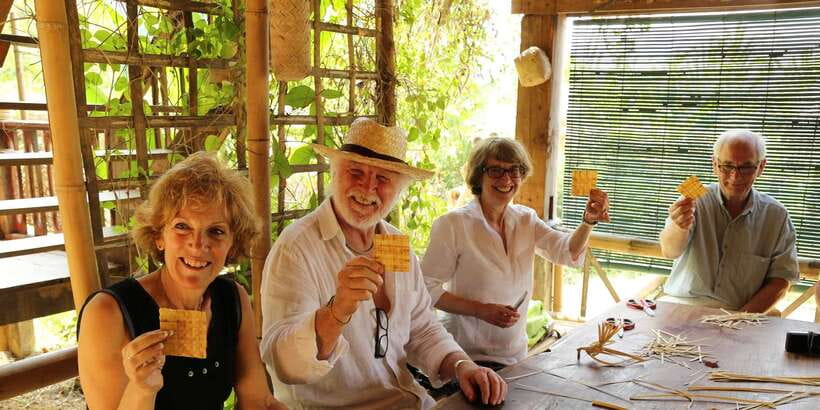 Luang Prabang: Bamboo Weaving Workshop & Cooking Class - A meal with rice fields outside the window