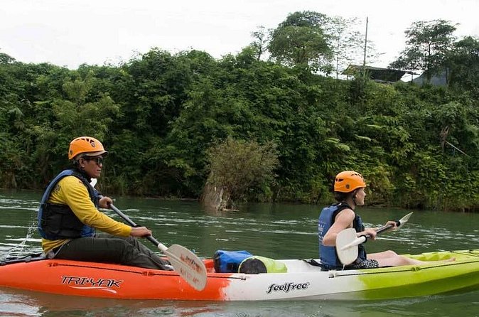 Vang Vieng Kayaking Fun Rapid and Float Tour - Paddling the Nam Song beneath the cliffs
